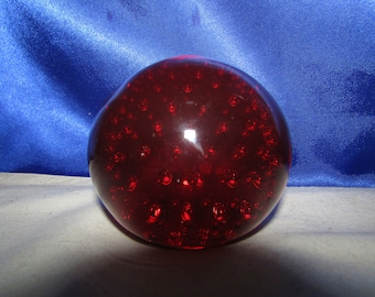 Vintage Red Glass Paperweight with Controlled Bubbles