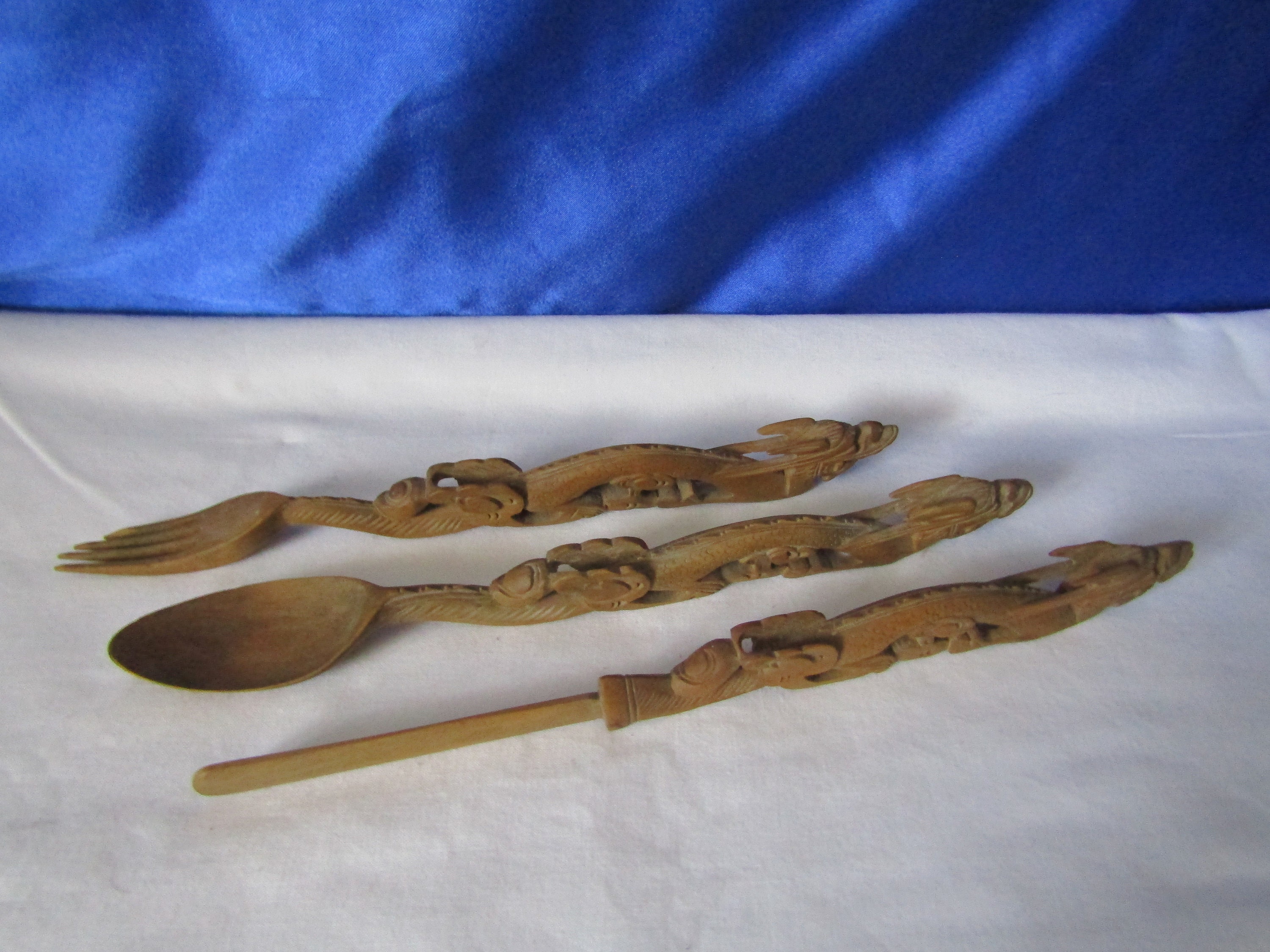 Vintage Chinese Wooden Set of Knife Fork & Spoon Carved Etsy Australia
