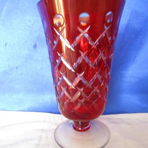 Vintage Czech Ruby Red Madesk Bohemian Cut Glass Vase image 1