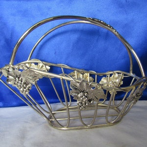 Vintage French Silea Silver Plated Wine Bottle Basket with Handle, Vine Leaves and Grapes Design