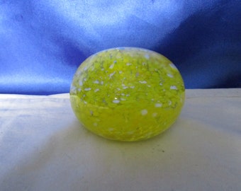 Vintage Glass Paperweight Bright Yellow and White Speckles