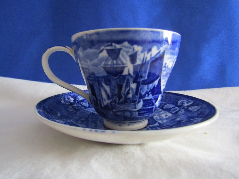 Vintage Wedgwood Blue and White Cup /& Saucer Ferrara St Ruria Made in England