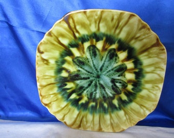 Vintage Porthmadog Pottery Charger Plate in Greens, Artist Signed J. Jones, No66, Made in North Wales