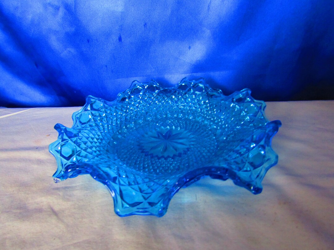 Vintage Sowerby Turquoise Hobnail and Button Pressed Glass Dish With ...