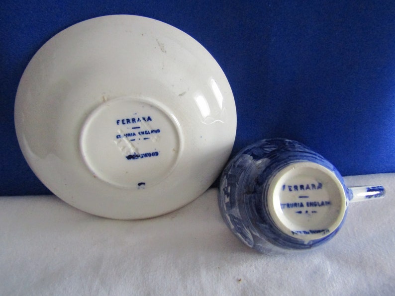 Vintage Wedgwood Blue and White Cup /& Saucer Ferrara St Ruria Made in England