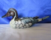 Vintage Hand Carved Wooden Pintail Duck Decoy with Glass Eyes, Hand Painted