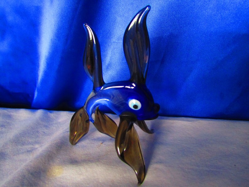 Vintage Murano Glass Fan Tailed Fish in Blue & Yellow Etsy
