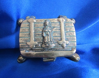 Victorian Brass Stamp / Pill Box, Welsh Lady Design