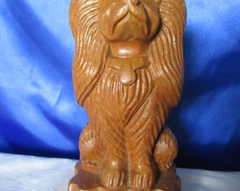 Vintage Carved Wooden Pekingese Dog