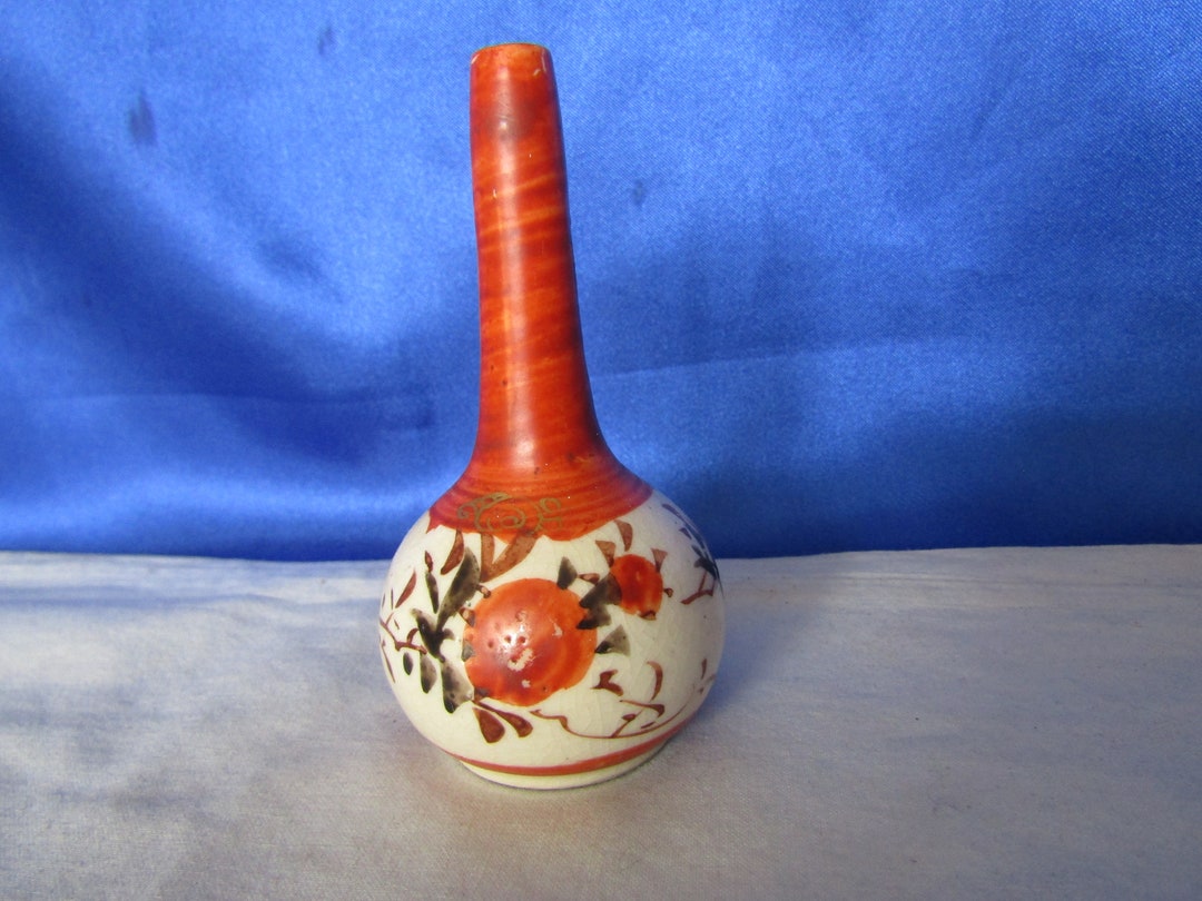 Vintage Chinese Small Terracotta Red Bud Vase Handdecorated Etsy