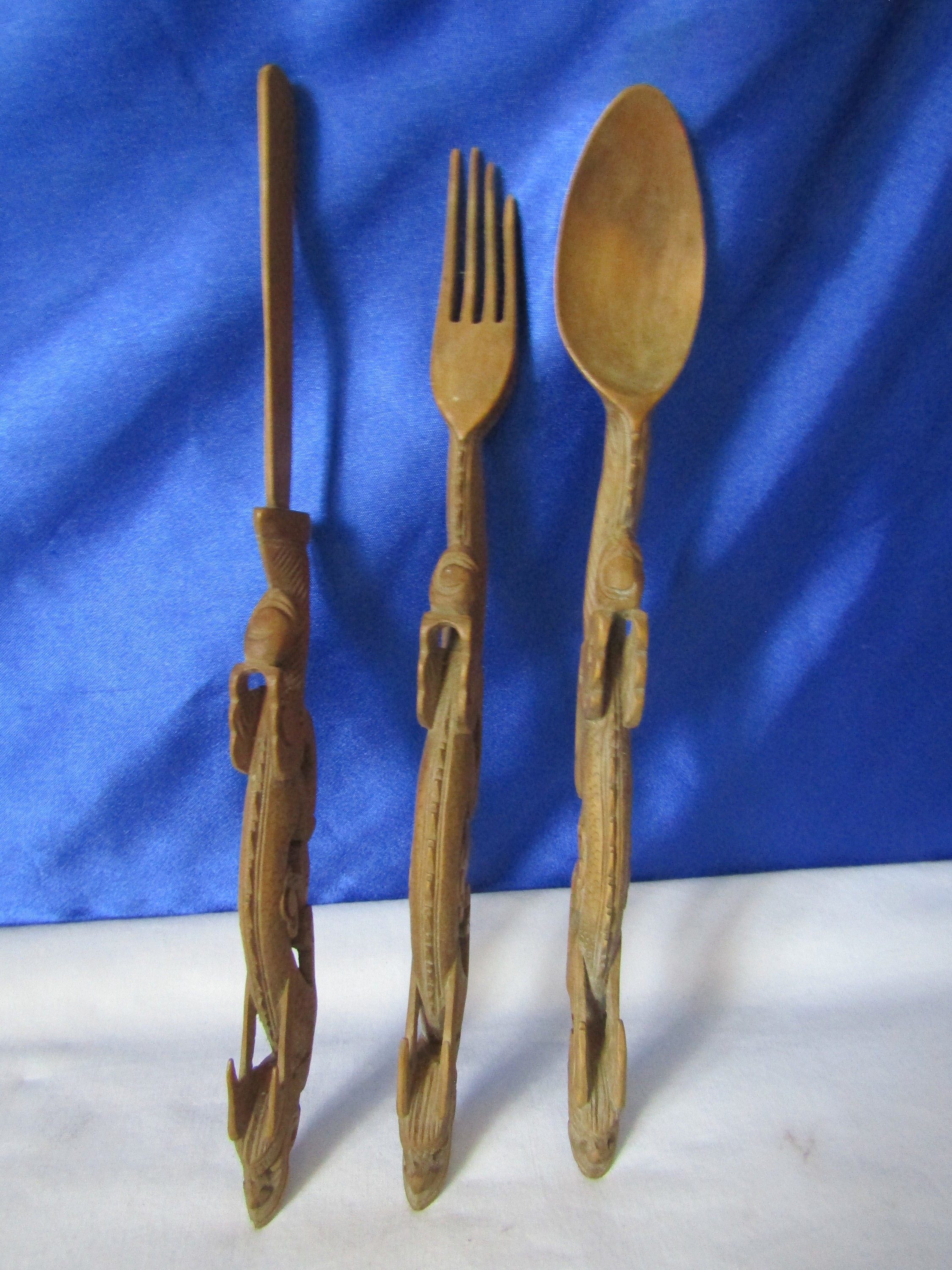 Vintage Chinese Wooden Set of Knife Fork & Spoon Carved Etsy Australia