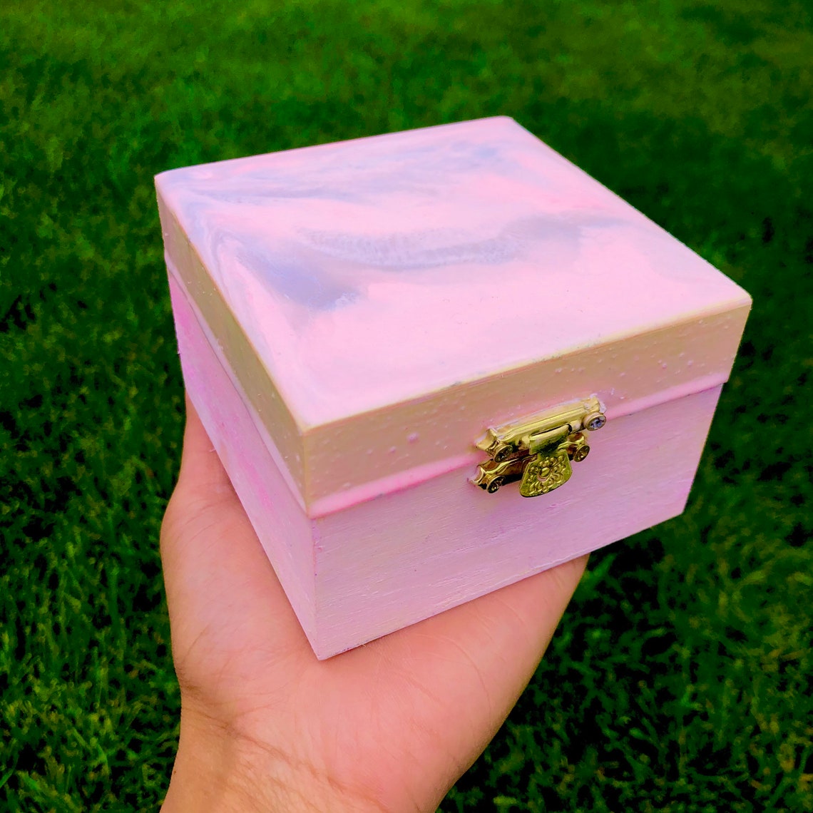 Resin jewelry box Pink & Silver Gift for Mom Gift for her Etsy