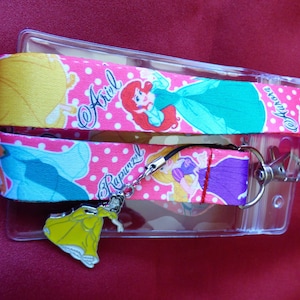 Disney Princess lanyard, Belle charm & ID holder Bus pass/keys/neck strap/gift (Snow White, Alice, Ariel,Aurora.)