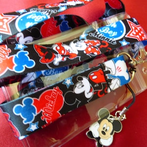 Disney Mickey and Minnie Mouse lanyard, Mickey charm & ID holder Bus pass/keys/neck strap/gift