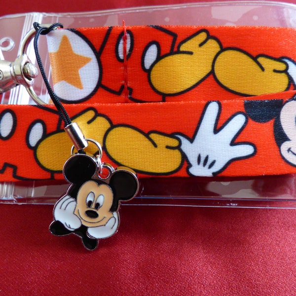 Disney Mickey Mouse lanyard, Mickey charm & ID holder Bus pass/keys/neck strap/gift