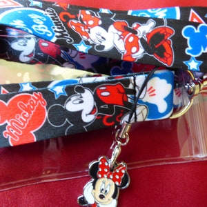 Disney Mickey and Minnie Mouse lanyard, Minnie charm & ID holder Bus pass/keys/neck strap/gift