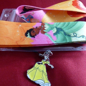Disney Princess lanyard, Belle charm & ID holder Bus pass/keys/neck strap/gift