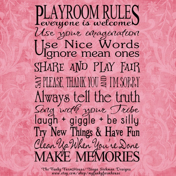 SVG, DXF & PNG - Playroom Rules