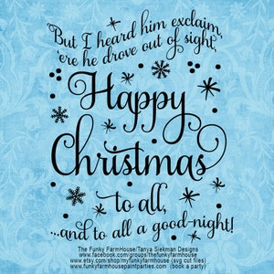 Puede incluir: Fondo azul claro con un estampado floral y las palabras "¡Feliz Navidad a todos, y a todos buenas noches!" en escritura negra. El texto está rodeado de copos de nieve y estrellas.