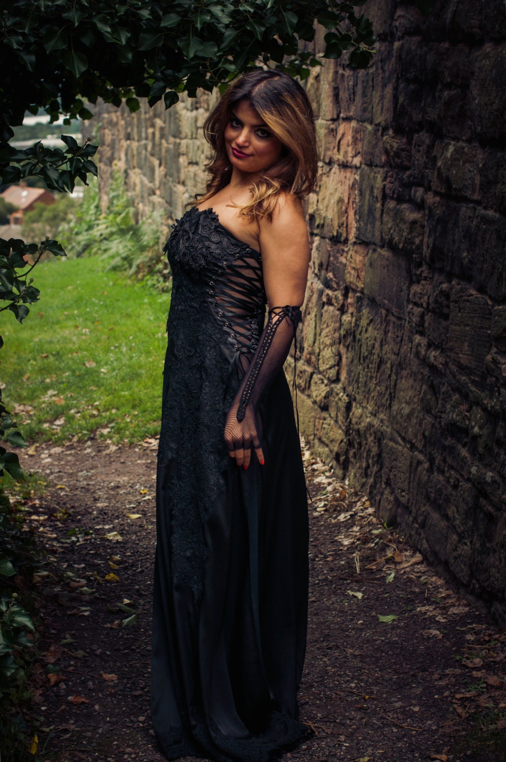 black guipure lace dress VINE GUIPURE LACE MAXI DRESS IN BLACK