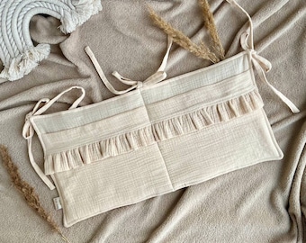 Personalized Ruffled Crib Organizer: Organic Muslin Baby Bed Pocket