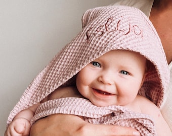 Personalisiertes Babybadetuch mit Kapuzenhandtuch, Babybadetuch aus Bio-Baumwolle, Baby Badetuch, Baby Badetuch
