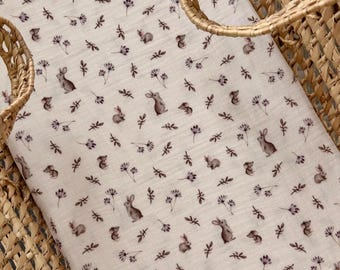 Lenzuolo con angoli in mussola di cotone biologico, per culla ovale o passeggino.