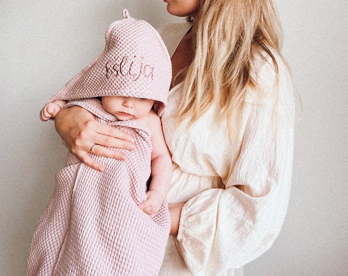 Personalized Hooded Baby Towel: Organic Cotton Waffle Weave