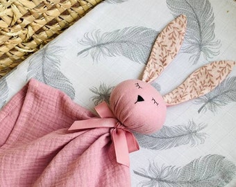 Personalized Organic Muslin Bunny Lovey: Baby Security Blanket