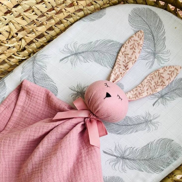Baby security blanket, Personalized Baby lovey girl, Animal lovey blanket, Baby Bunny toy, Organic cotton, new baby girl gift