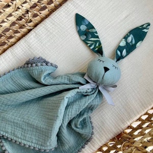 Personalised Baby comforter, Bunny baby toy, Organic Muslin Baby Bunny lovey, Security Blanket, first baby toy, Baby shower gift