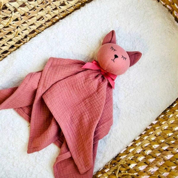 Baby cat toy, Personalized baby Animal lovey, Monogrammed Cat Blankie for baby, Baby comforter blanket,  Organic Security Blanket
