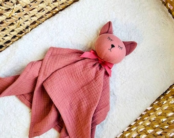 Personalized Organic Cotton Cat Lovey: Baby Comforter Blanket