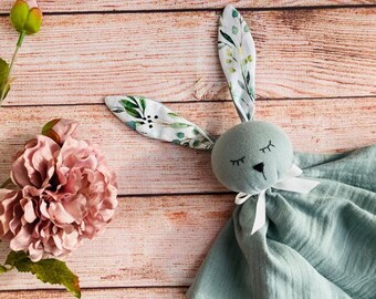 Personalized Organic Muslin Bunny Lovey: Baby Comforter Blanket