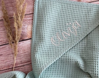 Personalized Hooded Baby Towel: Organic Cotton Waffle Weave, Embroidered Name