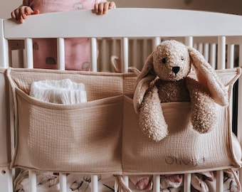 Personalized Muslin Baby Crib Organizer: Nursery Storage Pocket