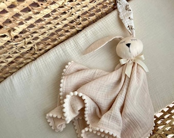 Personalized Organic Muslin Bunny Lovey: Baby Security Blanket