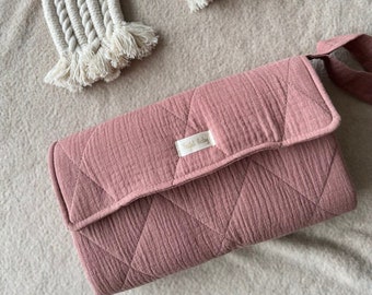 Portable Changing Pad, Organic muslin, Travel changing mat, Waterproof and Portable Baby Nappy Change Mat, Changing Pad Girl