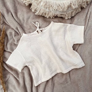 Muslin kids t-shirt Natural, Organic cotton muslin summer kids top, Gender neutral baby Summer outfit, Choose your color  and size