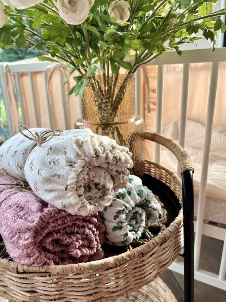 floral crib sheet, organic muslin baby bassinet sheet