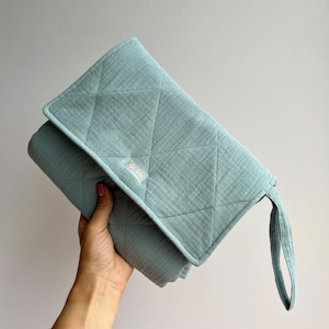 Cambiador portátil, Muselina orgánica, Cambiador de viaje personalizado, Cambiador de pañales para bebé impermeable y portátil, Cambiador