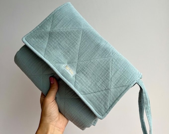 Personalized Organic Muslin Portable Changing Pad: Waterproof Travel Mat