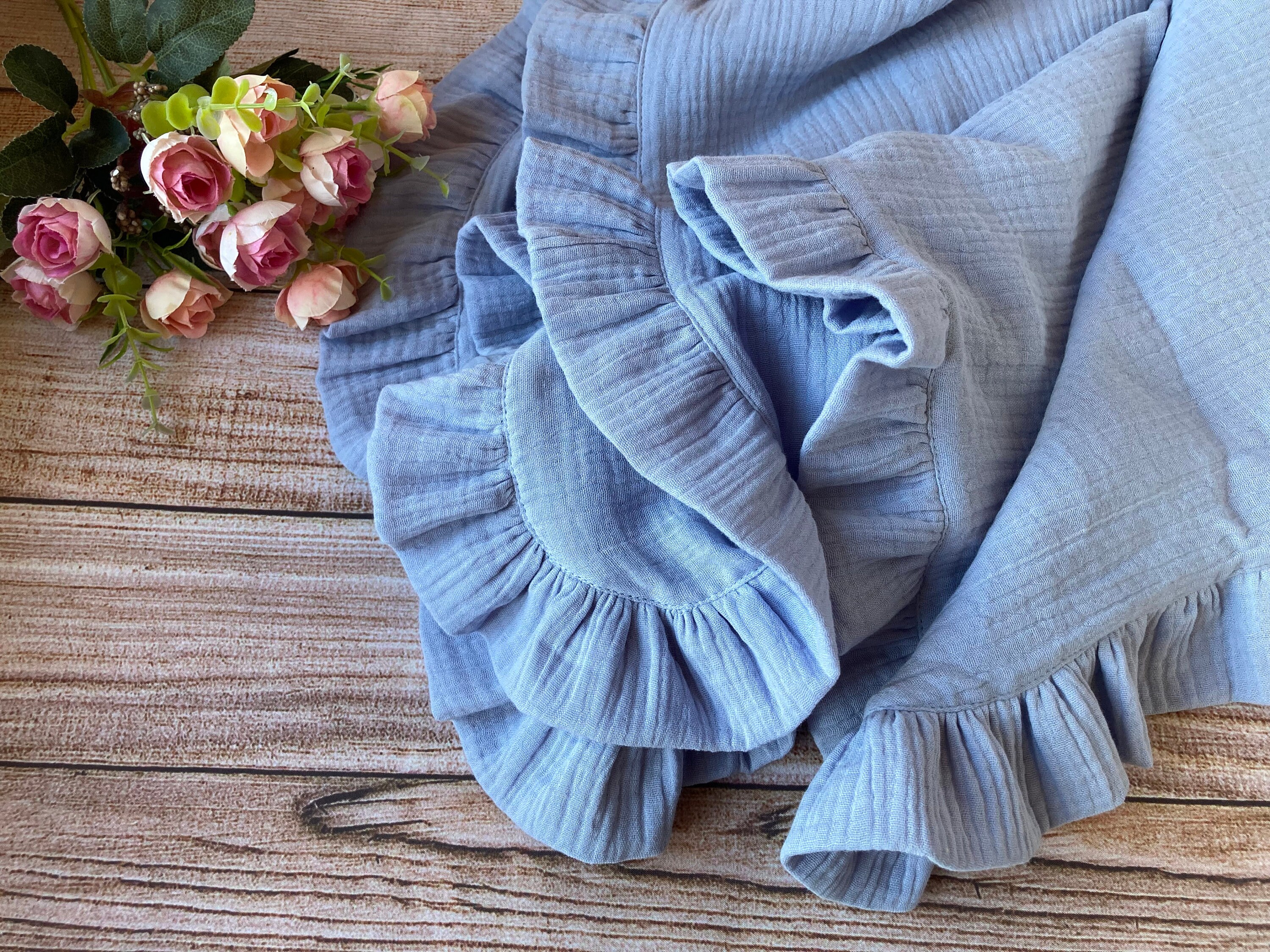 Lavender Muslin Baby Blanket With Ruffles2 Layer Gauze Muslin Etsy UK