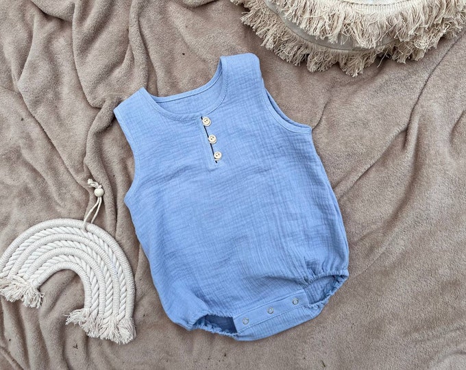 Organic muslin baby romper | Natural Cotton Baby bodysuit | 0-2 Years | Gender Neutral | Muslin baby bodysuit | Baby Shower Gift |
