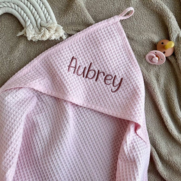 Personalized  Baby Hooded bath towel with name, Pink Waffle towel kids, Organic cotton Baby bath towel, Kapuzenhandtuch, Baby Badetuch