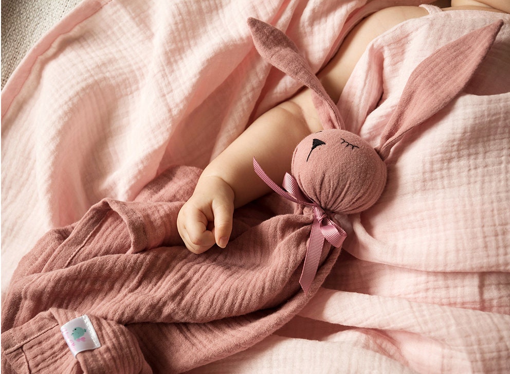 Idezek Doudou Lapin Lovey Mignon – Couverture Bébé En Coton Bio, Apaisant Et Doux Pour Nouveau-né Fille Ou Garçon