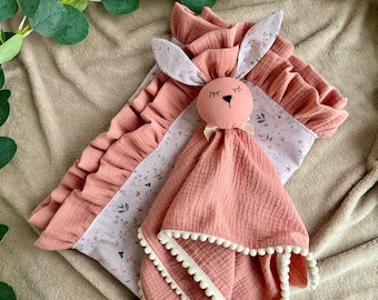 Biologische mousseline Baby Bunny Lovey: gepersonaliseerd dekbed met bloemen