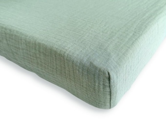 Draps de berceau en mousseline en vert sauge, literie pour bébé en coton biologique, draps-housses pour landau, berceau ou lit pour tout-petits - tailles PERSONNALISÉES