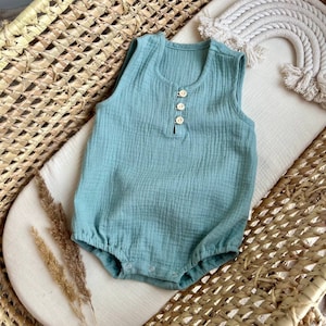 Summer Newborn Romper, Organic muslin, Infant Baby Boys Girls Bodysuit, Sleeveless, Fashion Baby Clothing, Gender neutral New baby gift