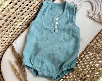 Summer Newborn Romper, Organic muslin, Infant Baby Boys Girls Bodysuit, Sleeveless, Fashion Baby Clothing, Gender neutral New baby gift